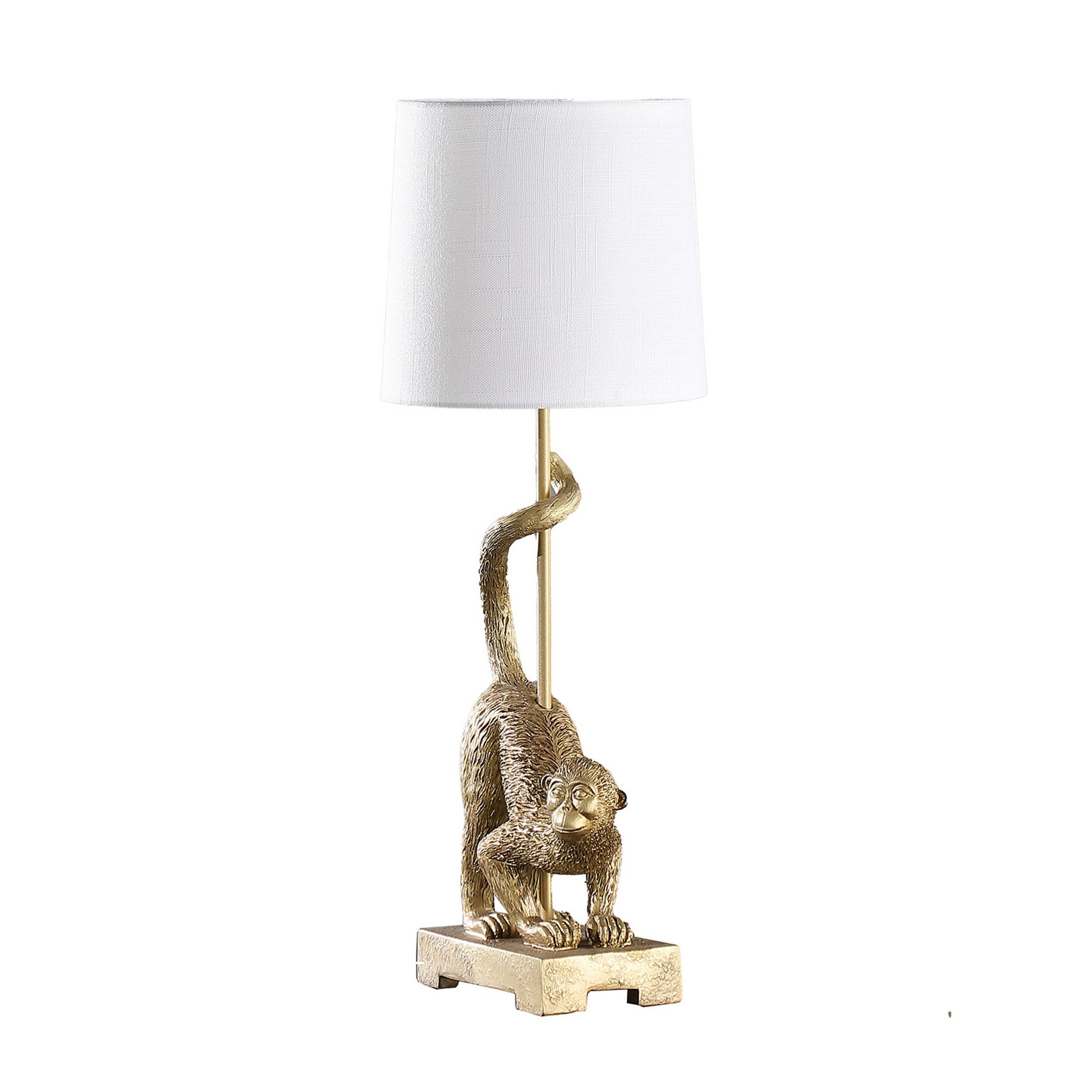 Ree 24 Inch Accent Table Lamp Monkey Resin Sculpture Drum Shade Gold By Casagear Home BM311588