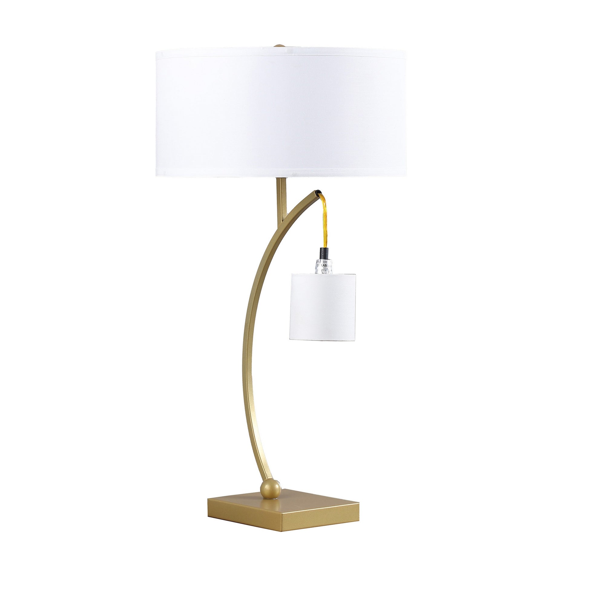 Jiya 29 Inch Arc Table Lamp Hanging Design 2 White Drum Shades Gold By Casagear Home BM311591