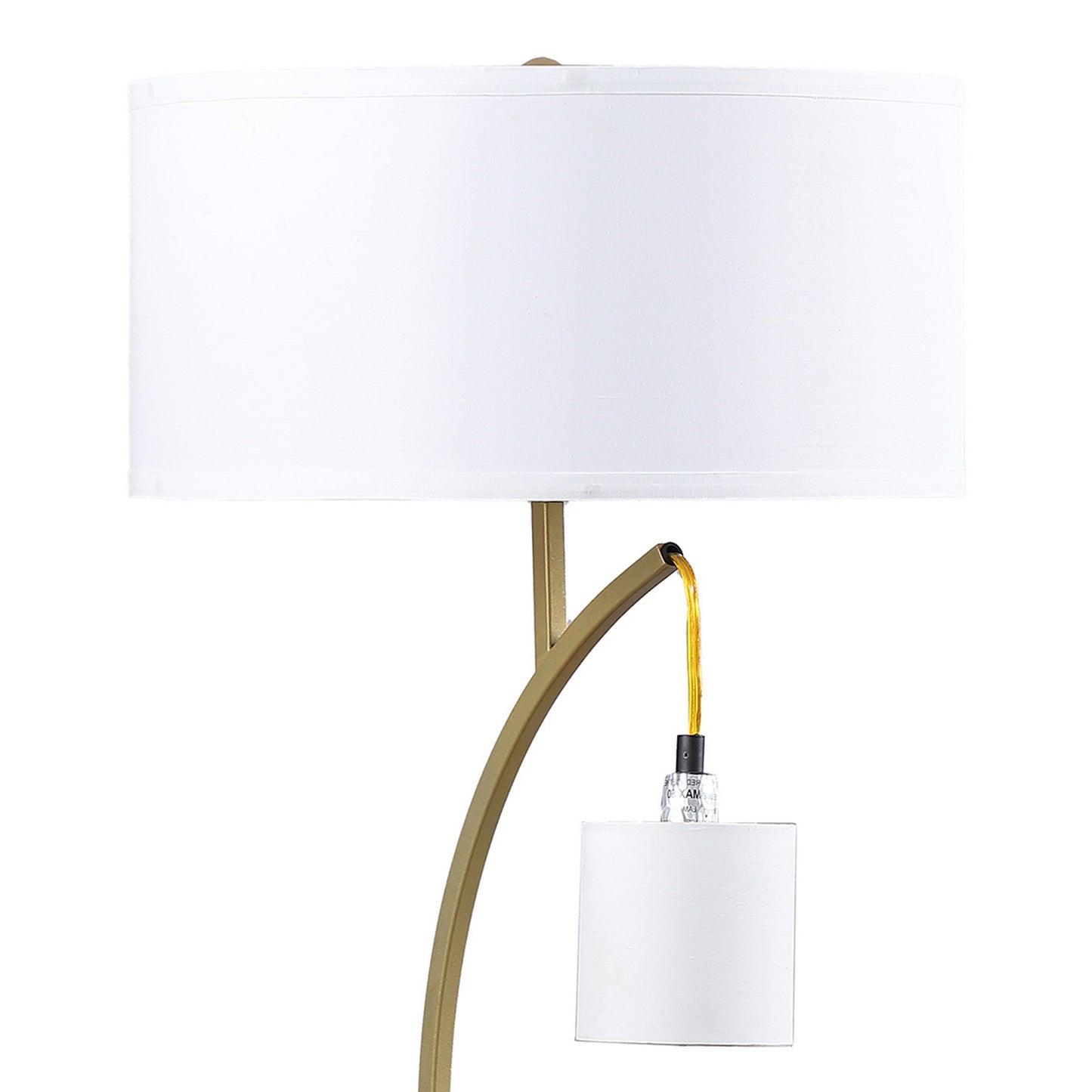 Jiya 29 Inch Arc Table Lamp Hanging Design 2 White Drum Shades Gold By Casagear Home BM311591