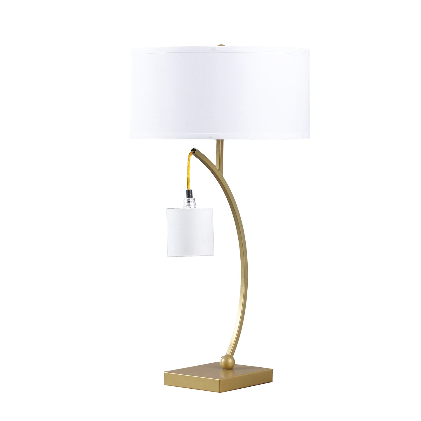 Jiya 29 Inch Arc Table Lamp Hanging Design 2 White Drum Shades Gold By Casagear Home BM311591