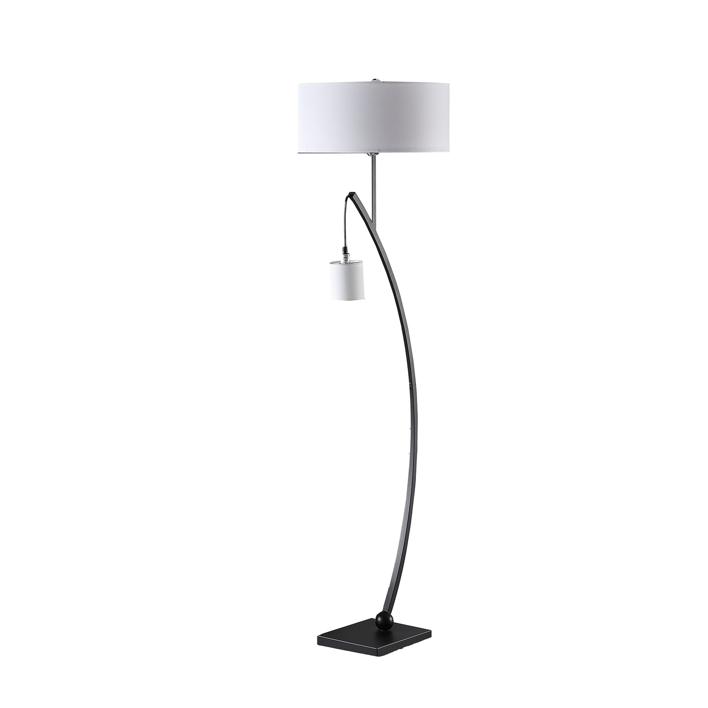 Jiya 59 Inch Arc Floor Lamp Hanging Design 2 White Drum Shades Black By Casagear Home BM311592