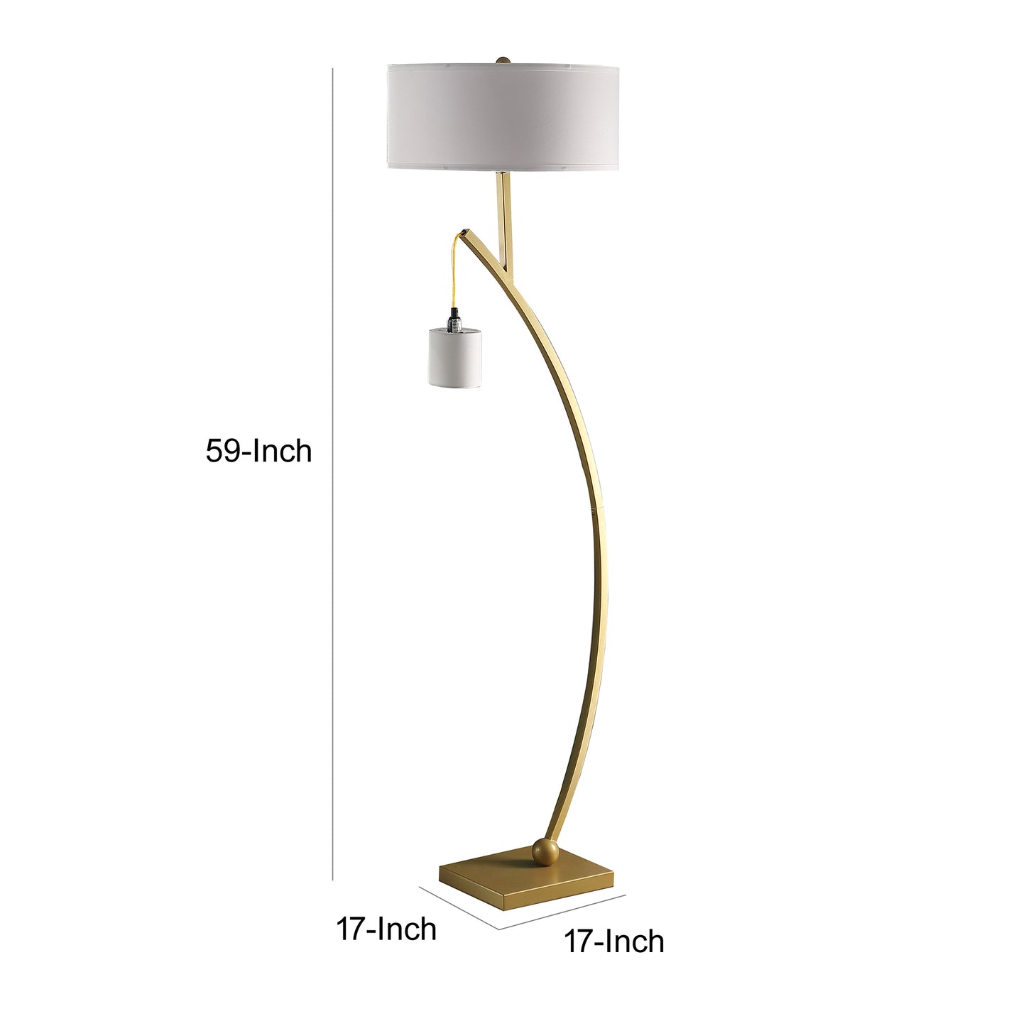 Jiya 59 Inch Arc Floor Lamp Hanging Design 2 White Drum Shades Gold By Casagear Home BM311593