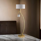 Jiya 59 Inch Arc Floor Lamp, Hanging Design, 2 White Drum Shades, Gold By Casagear Home