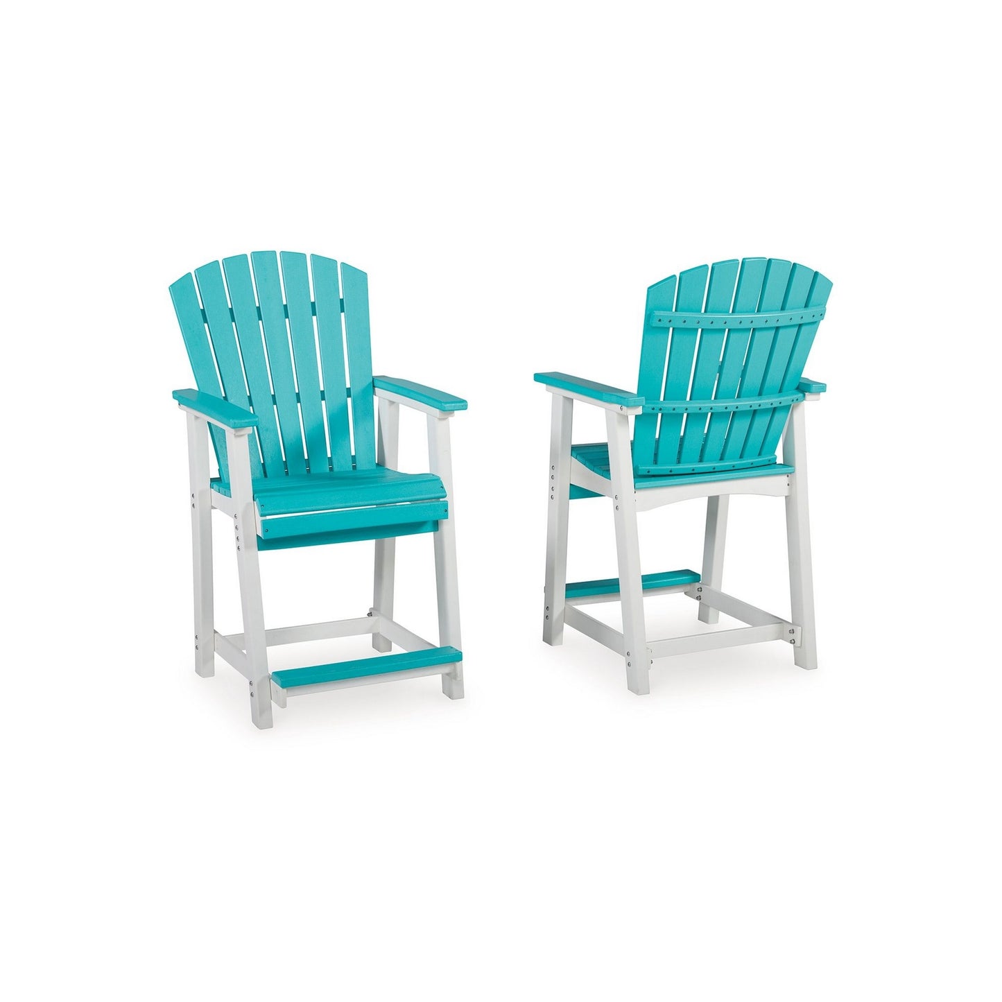 Ely 24 Inch Counter Stool Chair Set of 2 Outdoor Slatted Gray White By Casagear Home BM311599