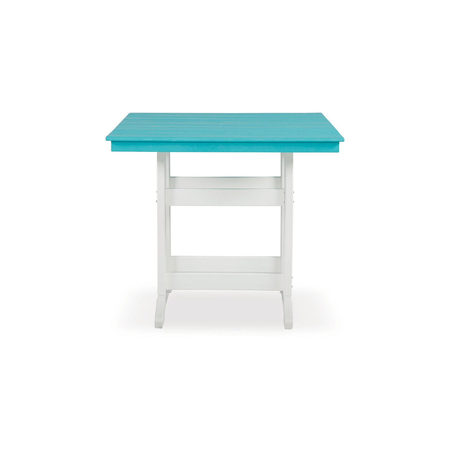 Ely 42 Inch Counter Height Dining Table Outdoor Slatted Turquoise White By Casagear Home BM311600