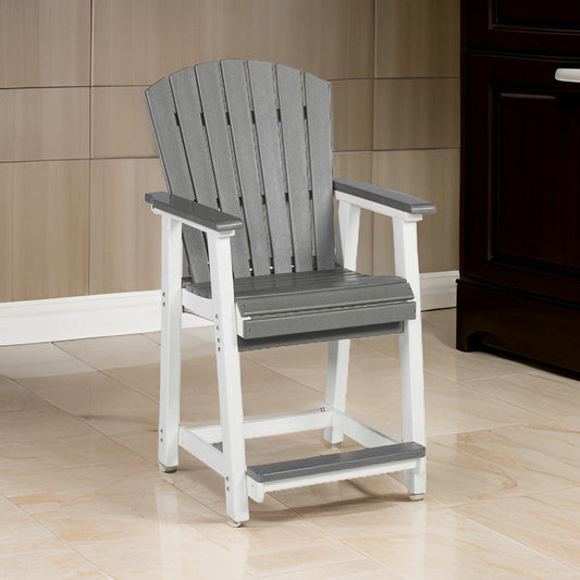 24 Inch Counter Stool Armchair Set of 2 Outdoor Slatted Gray White By Casagear Home BM311602