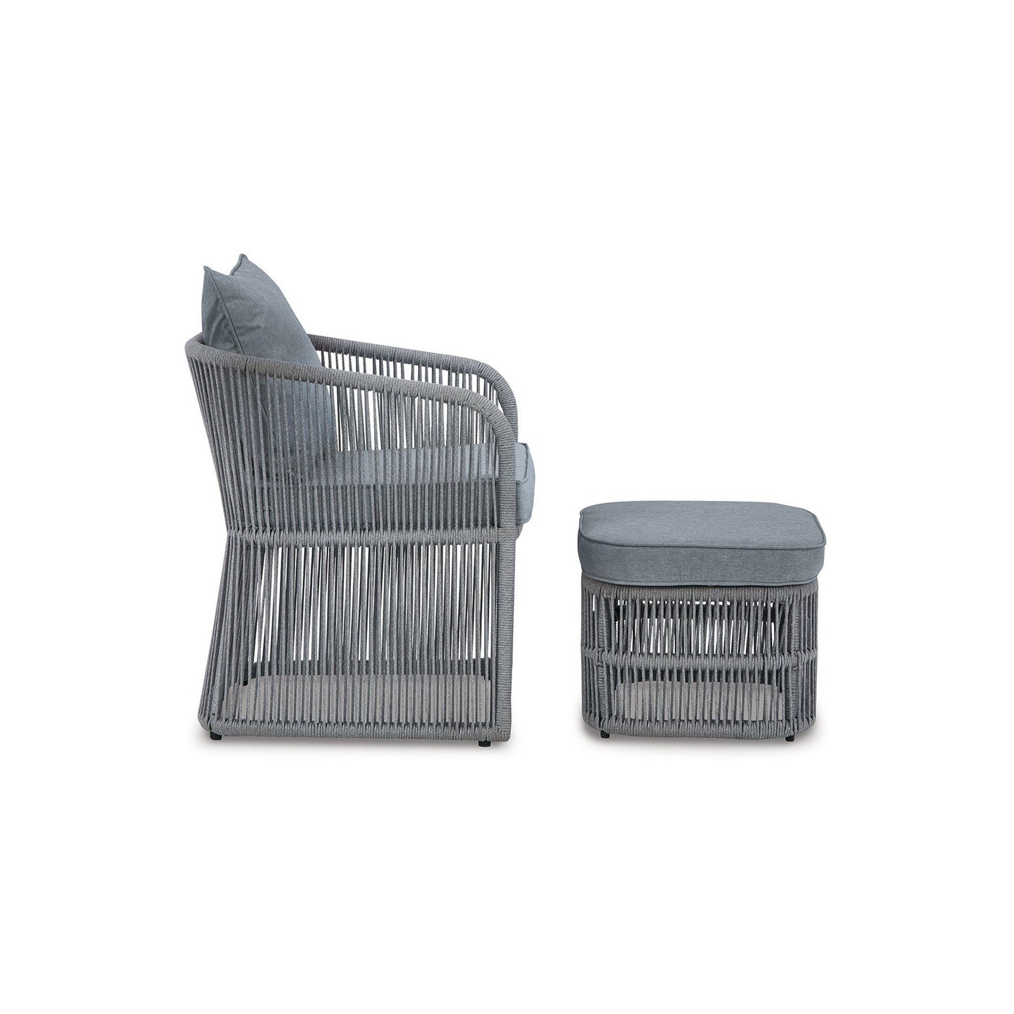 3 Piece Outdoor Chair Ottoman Side Table Set Rope Steel Frame Gray By Casagear Home BM311603