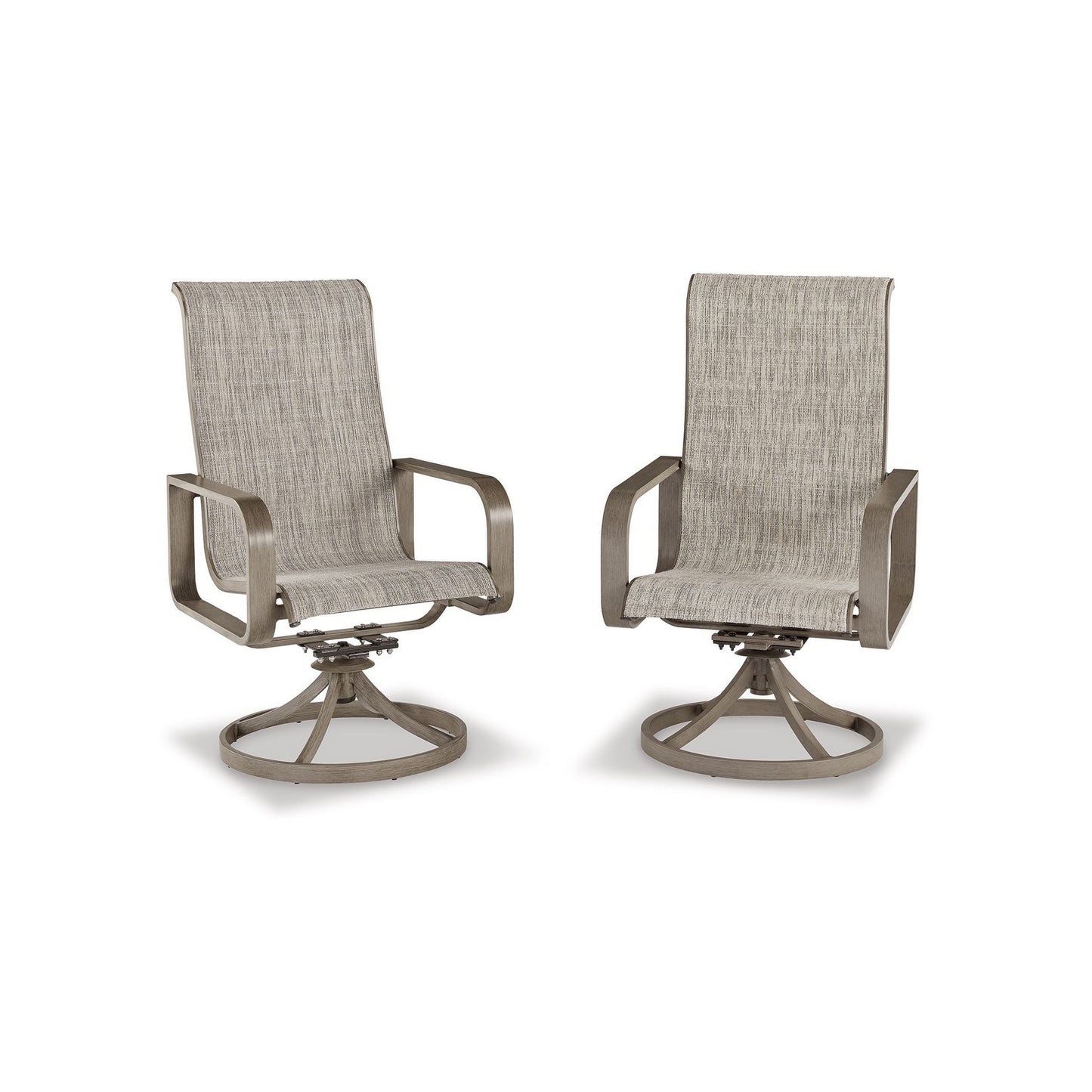 Beln 28 Inch Swivel Armchair Set of 2 Outdoor Sling Fabric Beige By Casagear Home BM311604