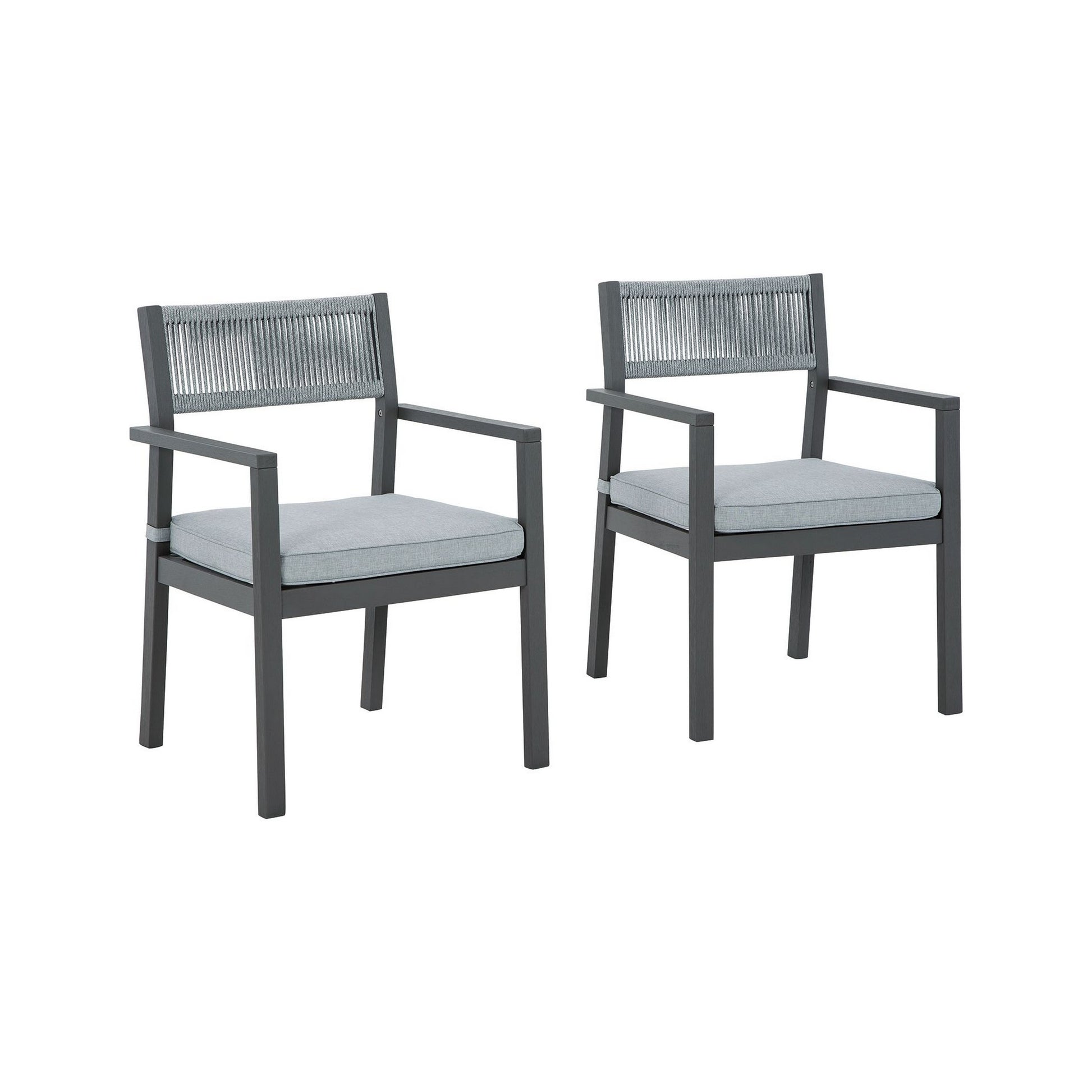 Arto 24 Inch Outdoor Dining Armchair Set of 2 Rope Back Cushion Gray Wood By Casagear Home BM311610