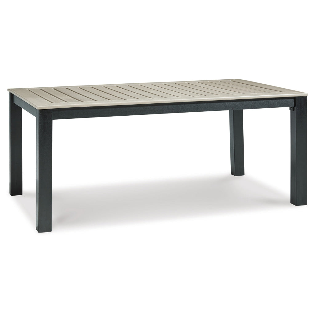 Mide 72 Inch Outdoor Dining Table Rectangular Slatted Top Beige Black By Casagear Home BM311617