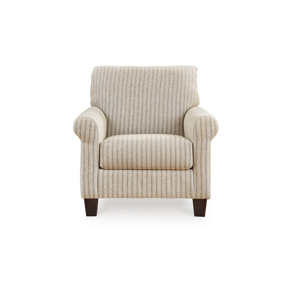 Vlea 36 Inch Accent Armchair Striped Pattern Sandstone Beige Polyester By Casagear Home BM311632