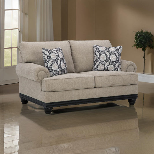 Bian 73 Inch Loveseat Oversized Cushions 2 Pillows Taupe Polyester By Casagear Home BM311636