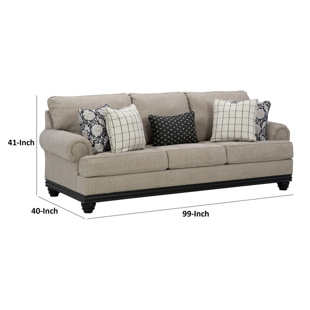 Bian 99 Inch Sofa Oversized Cushions 5 Accent Pillows Taupe Polyester By Casagear Home BM311637