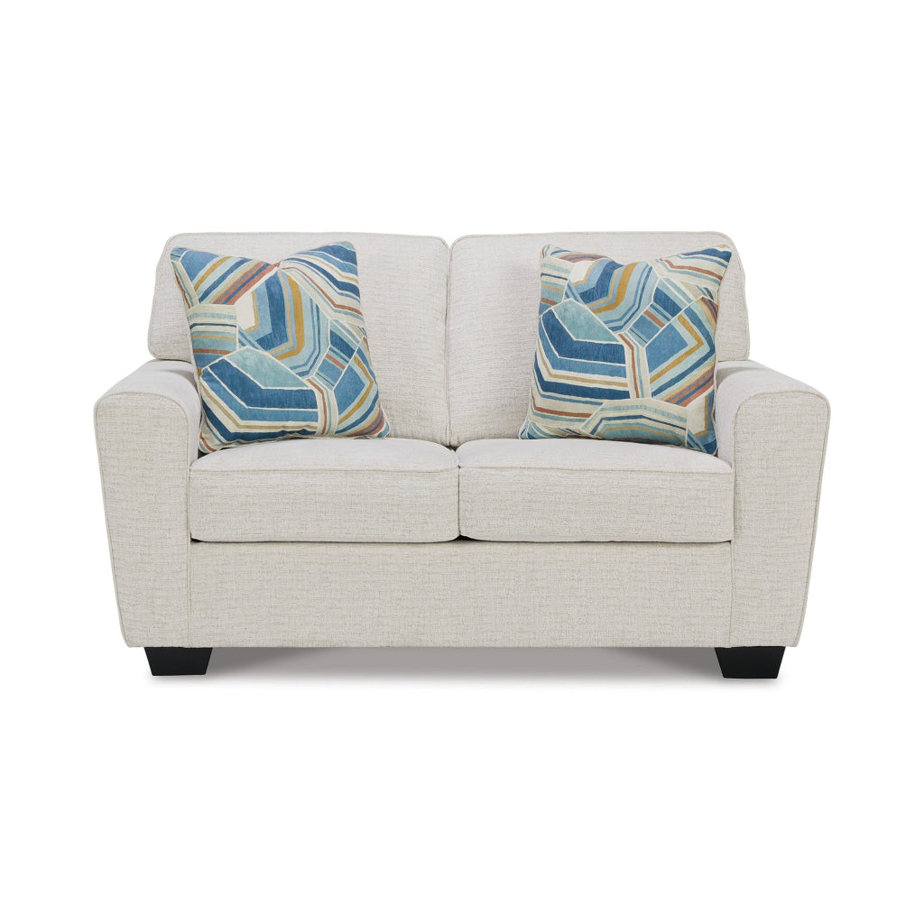 Caten 63 Inch Loveseat Transitional Polyester 2 Pillows Snowy White By Casagear Home BM311641