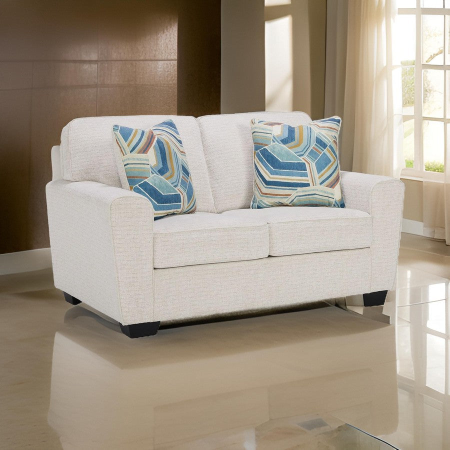 Caten 63 Inch Loveseat Transitional Polyester 2 Pillows Snowy White By Casagear Home BM311641