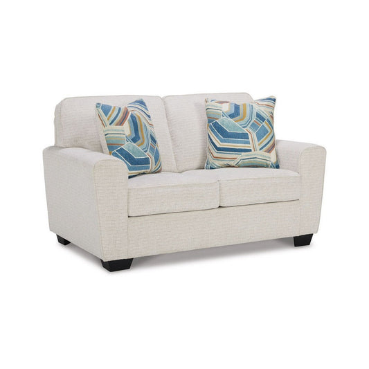 Caten 63 Inch Loveseat, Transitional Polyester, 2 Pillows, Snowy White By Casagear Home