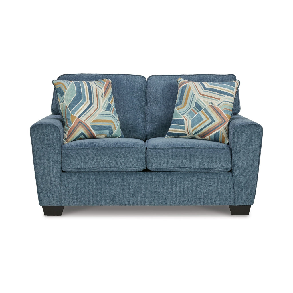 Caten 63 Inch Loveseat Transitional Polyester 2 Pillows Muted Blue By Casagear Home BM311642