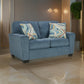 Caten 63 Inch Loveseat, Transitional Polyester, 2 Pillows, Muted Blue By Casagear Home