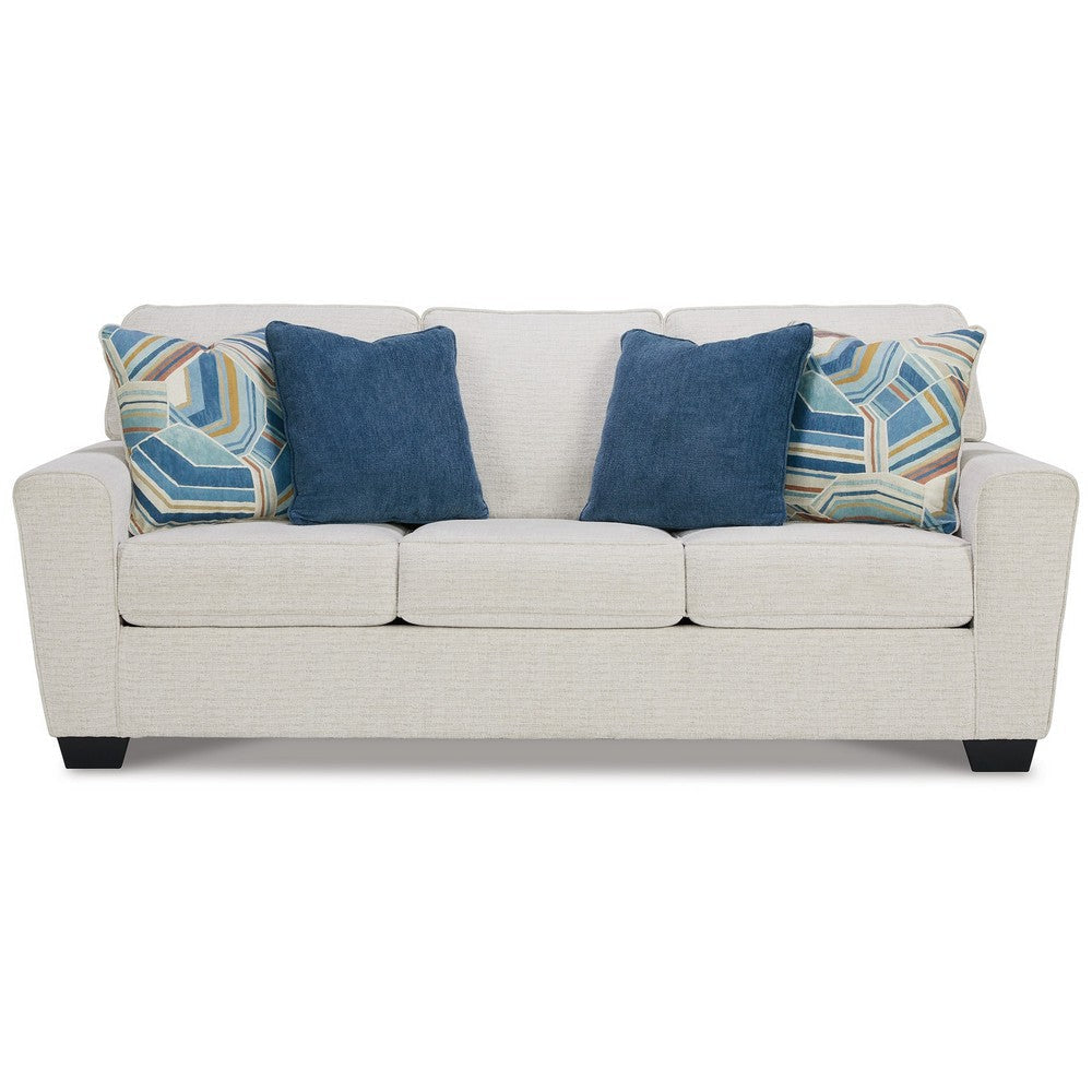 Caten 87 Inch Sofa Transitional Soft Polyester 4 Pillows Snowy White By Casagear Home BM311643