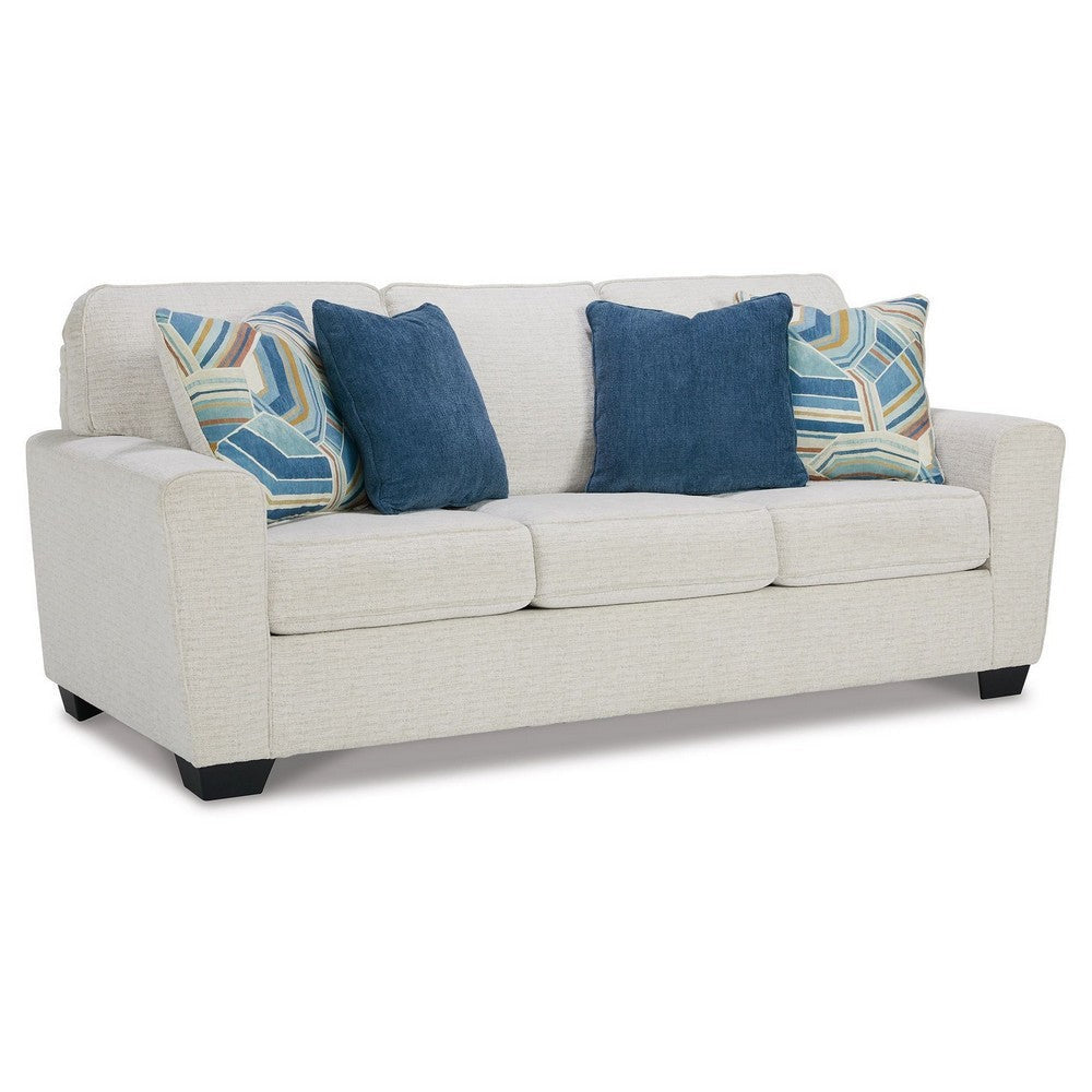 Caten 87 Inch Sofa, Transitional Soft Polyester, 4 Pillows, Snowy White By Casagear Home