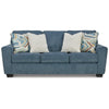 Caten 87 Inch Sofa Transitional Soft Polyester 4 Pillows Muted Blue By Casagear Home BM311644