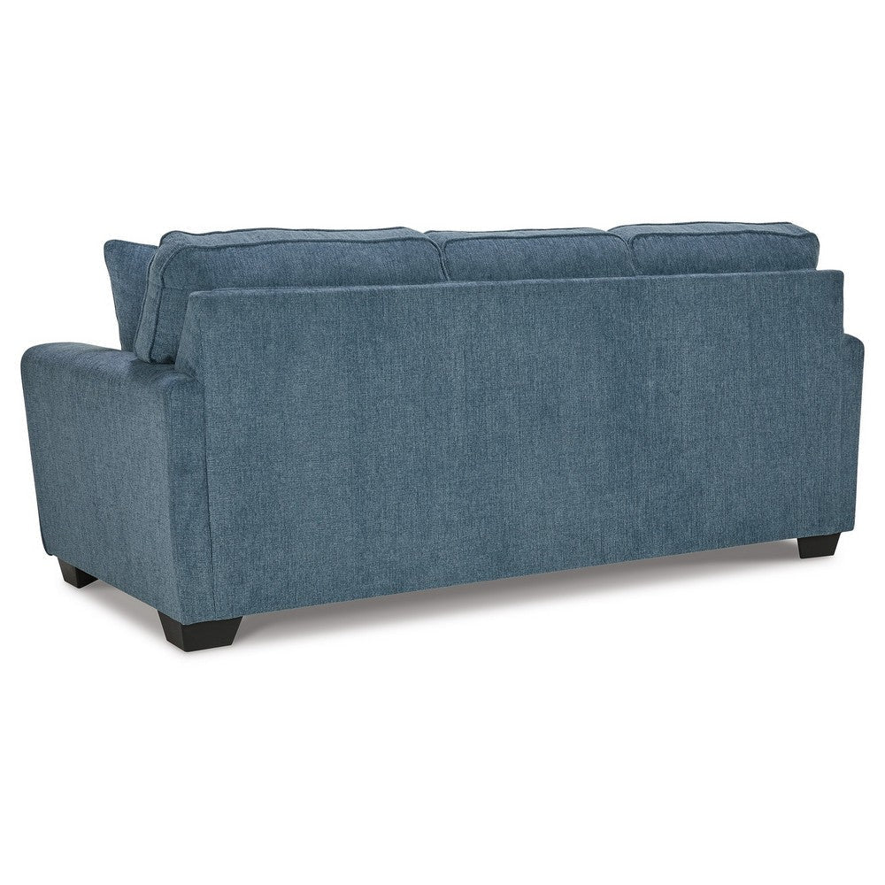 Caten 87 Inch Sofa Transitional Soft Polyester 4 Pillows Muted Blue By Casagear Home BM311644