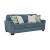 Caten 87 Inch Sofa, Transitional Soft Polyester, 4 Pillows, Muted Blue By Casagear Home