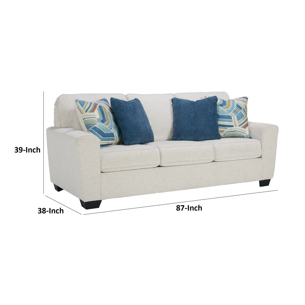 Caten 87 Inch Queen Sleeper Sofa Soft Polyester 4 Pillows Snowy White By Casagear Home BM311645