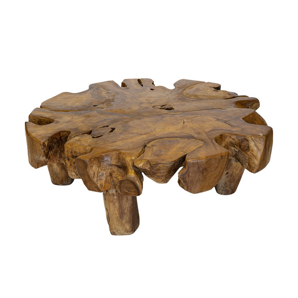 47 Inch Coffee Table Teak Root Frame Natural Wood Grains Classic Brown By Casagear Home BM311646