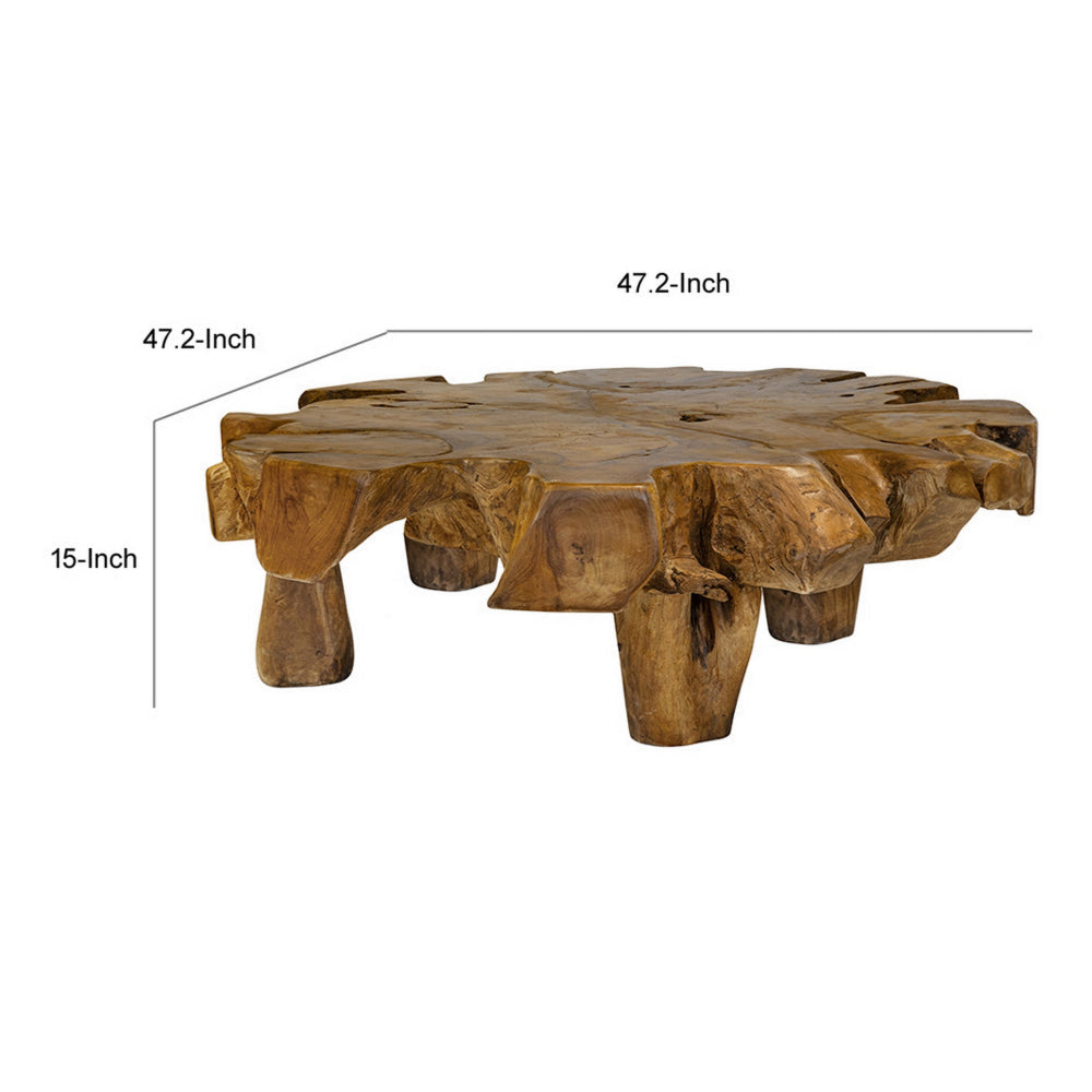 47 Inch Coffee Table Teak Root Frame Natural Wood Grains Classic Brown By Casagear Home BM311646