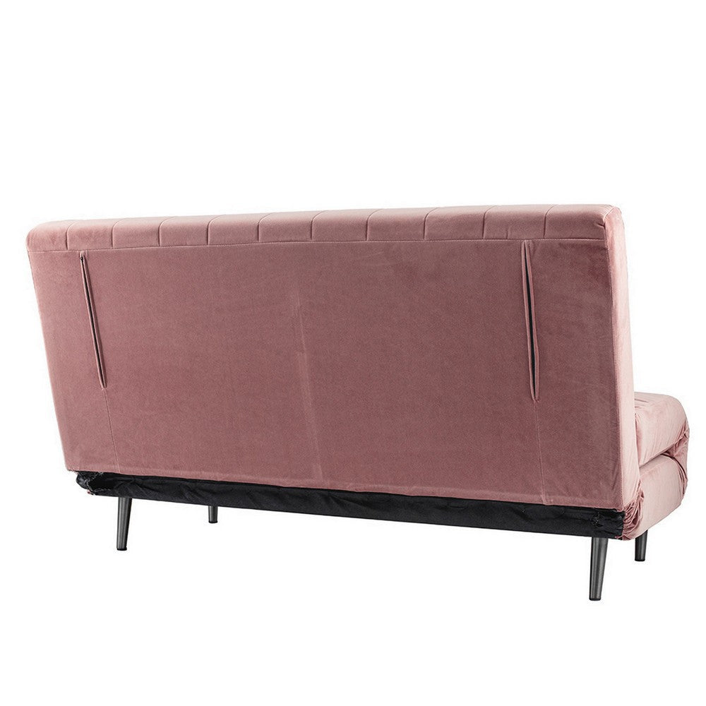 56 Inch Sleeper Sofa Bed with 2 Back Pillows Metal Legs Pink Velvet By Casagear Home BM311648