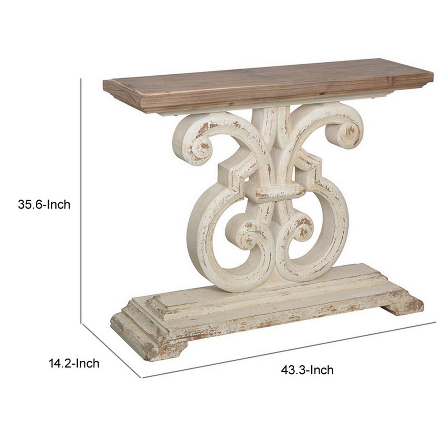 43 Inch Sofa Console Table Wide Top Firwood Frame White and Brown Finish By Casagear Home BM311655