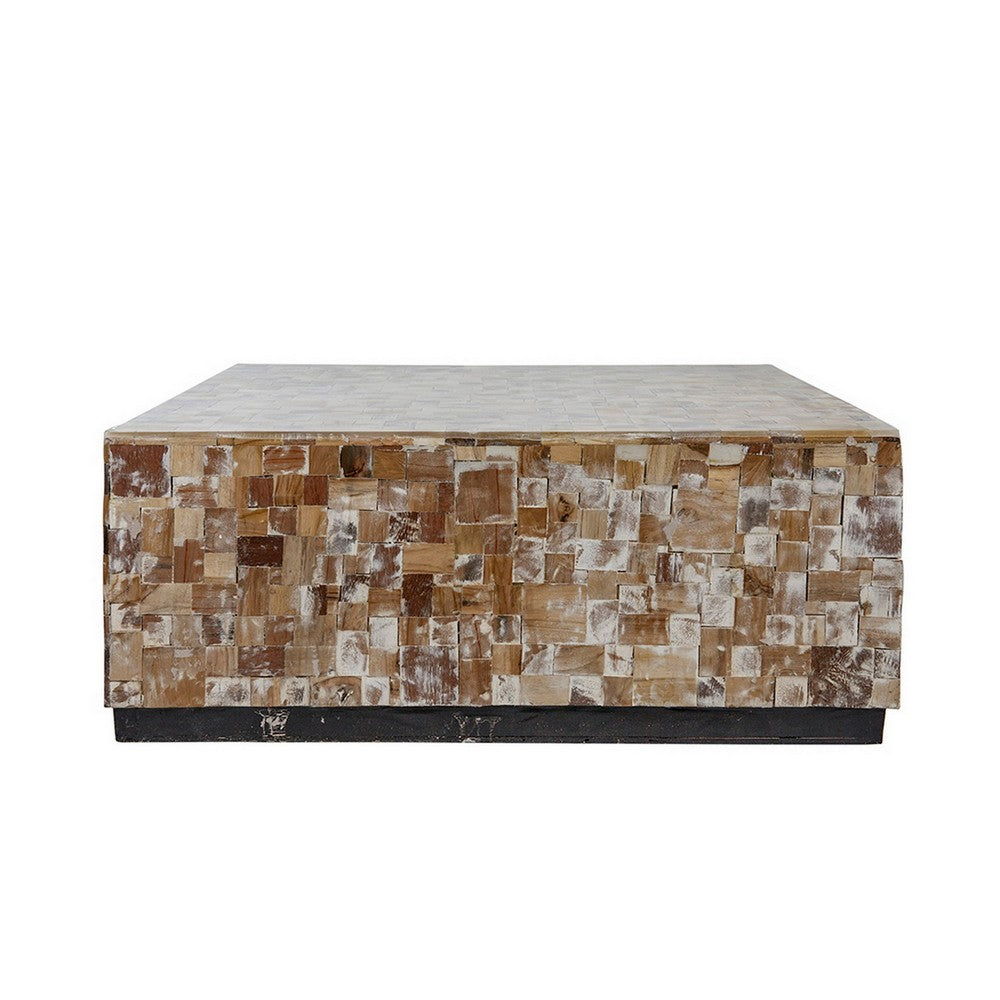 39 Inch Coffee Table Square Shape Platform Base Resin Wood Brown By Casagear Home BM311656