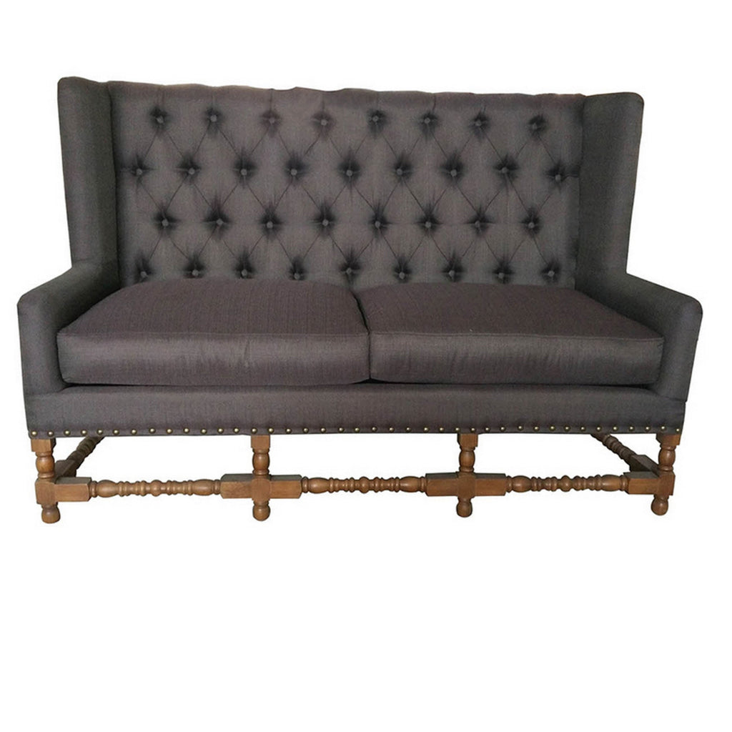 63 Inch Sattee Bench Sofa Tall Tufted Wingback Gray Polyester Upholstery By Casagear Home BM311658