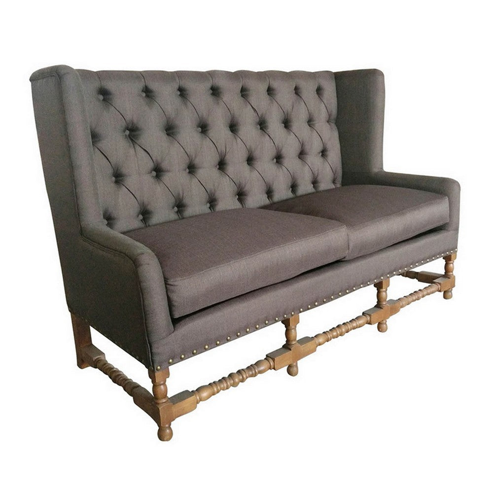 63 Inch Sattee Bench Sofa, Tall Tufted Wingback, Gray Polyester Upholstery By Casagear Home