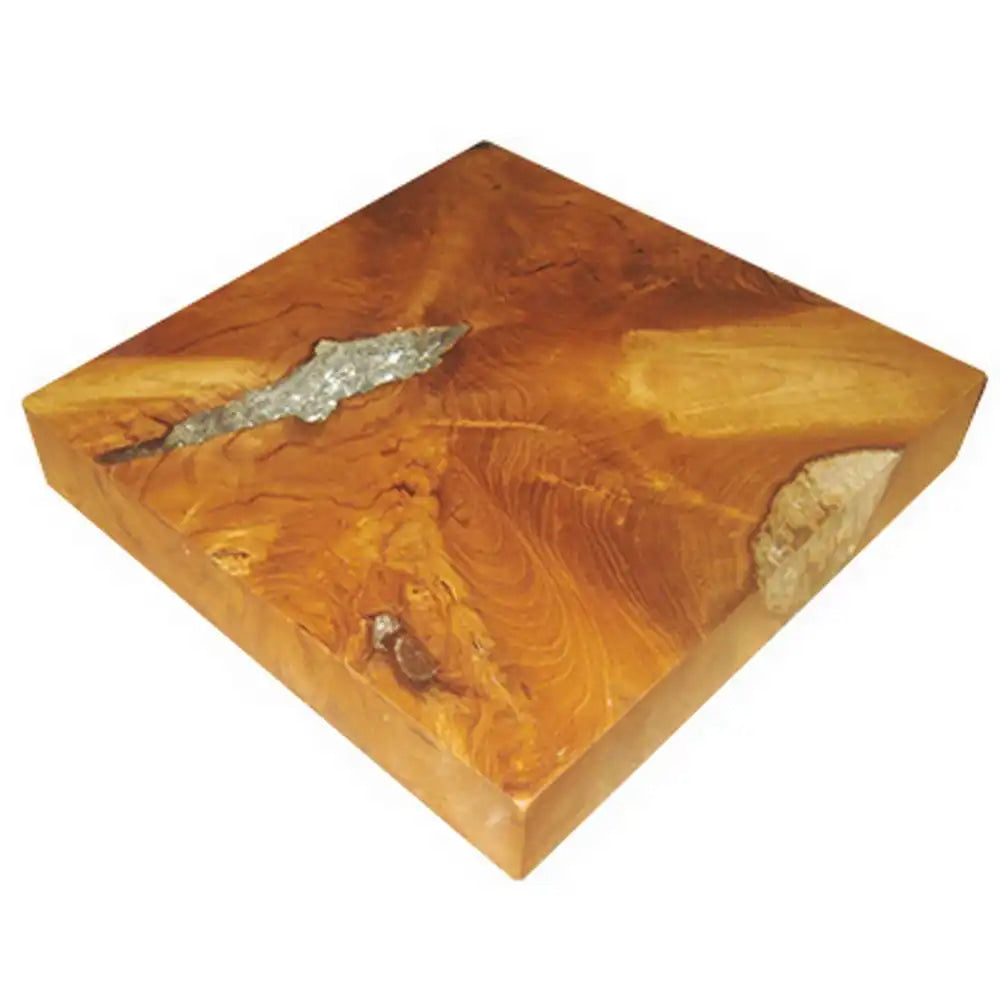 11 Inch Tabletop Platform Resin Details Square Natural Brown Teak Wood By Casagear Home BM311666