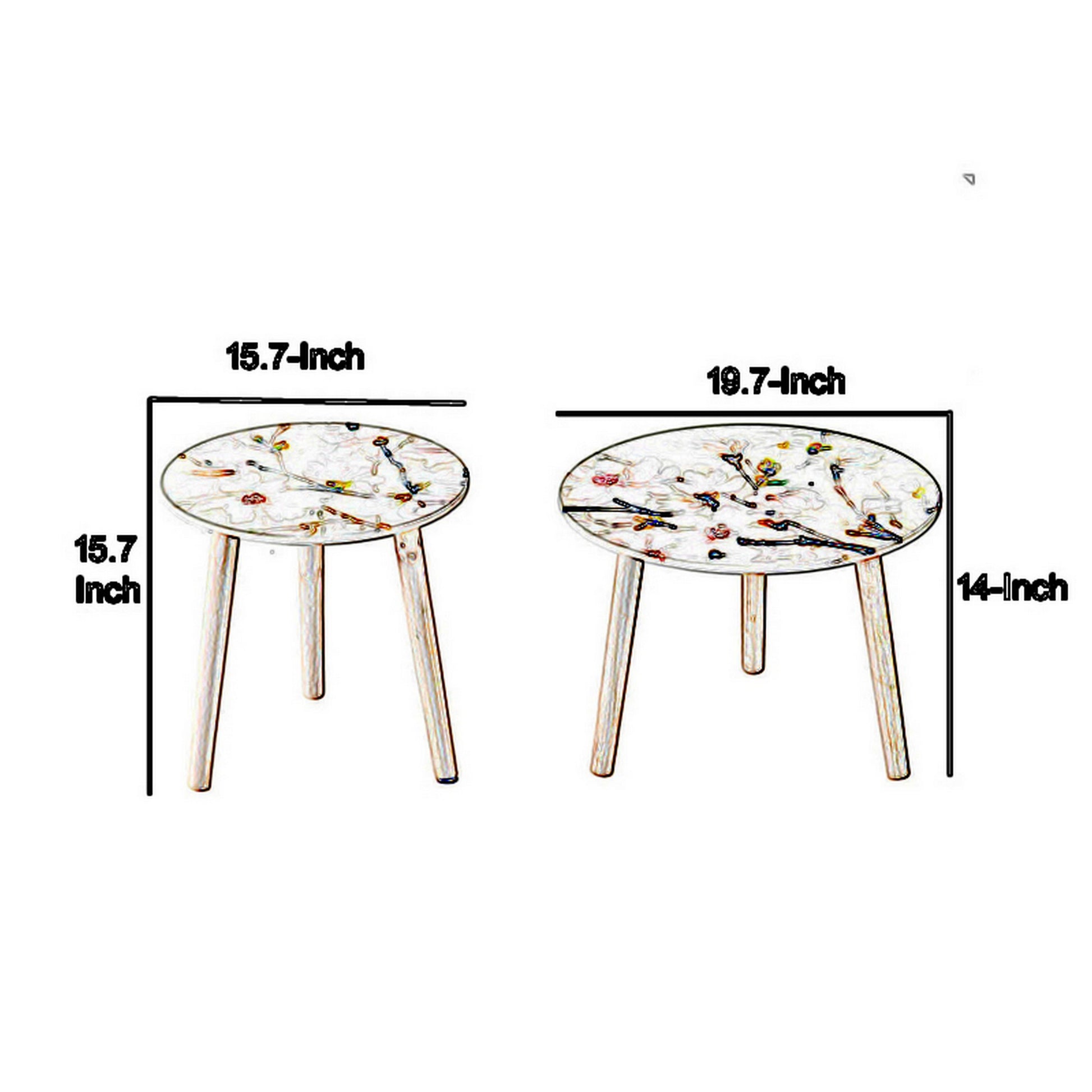 Byle 16 20 Inch Side Table Set of 2 Floral Design Cherry Blossom White By Casagear Home BM311670