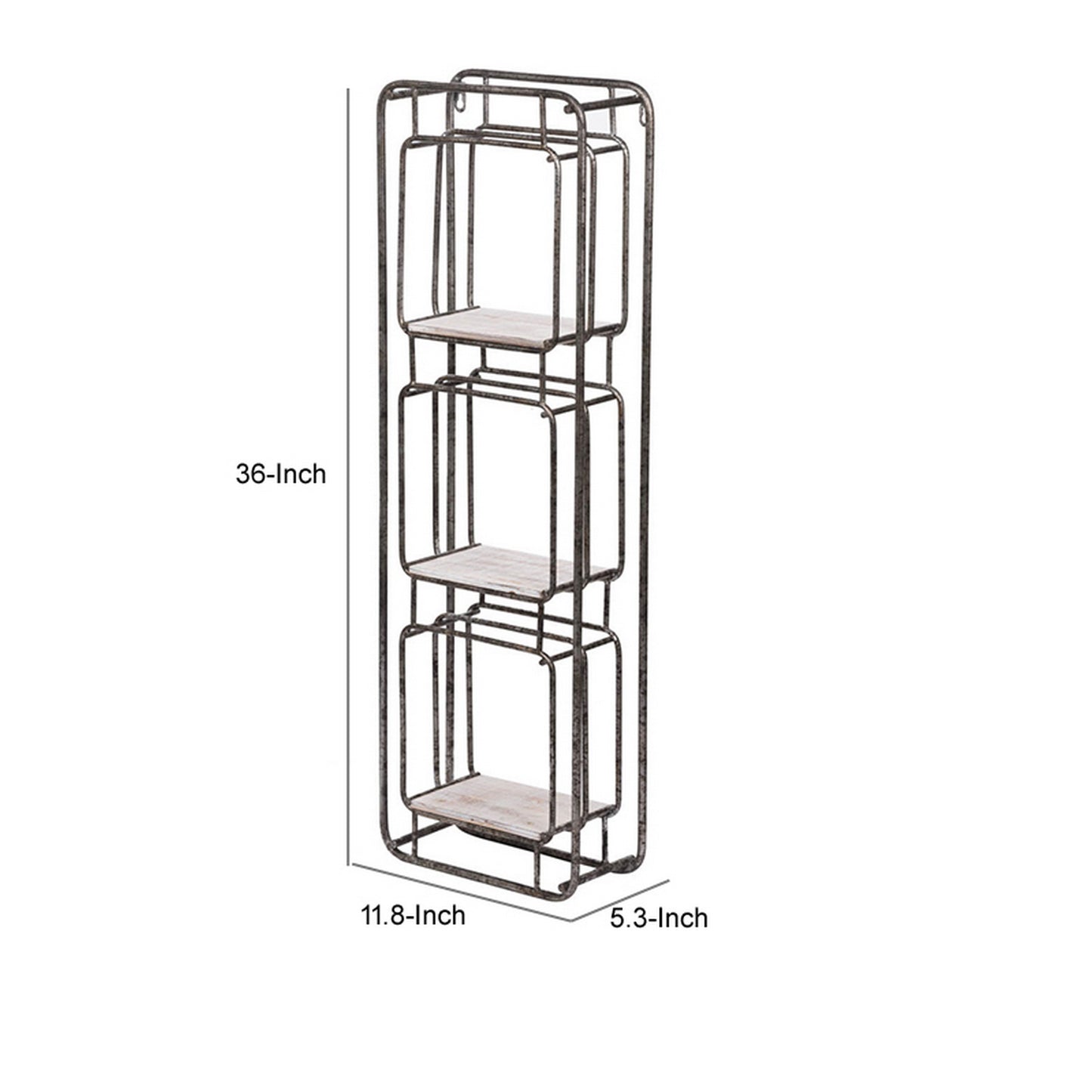 36 Inch Shelves Set of 2 3 Tier Design Iron Frame Wood Gray Finish By Casagear Home BM311673