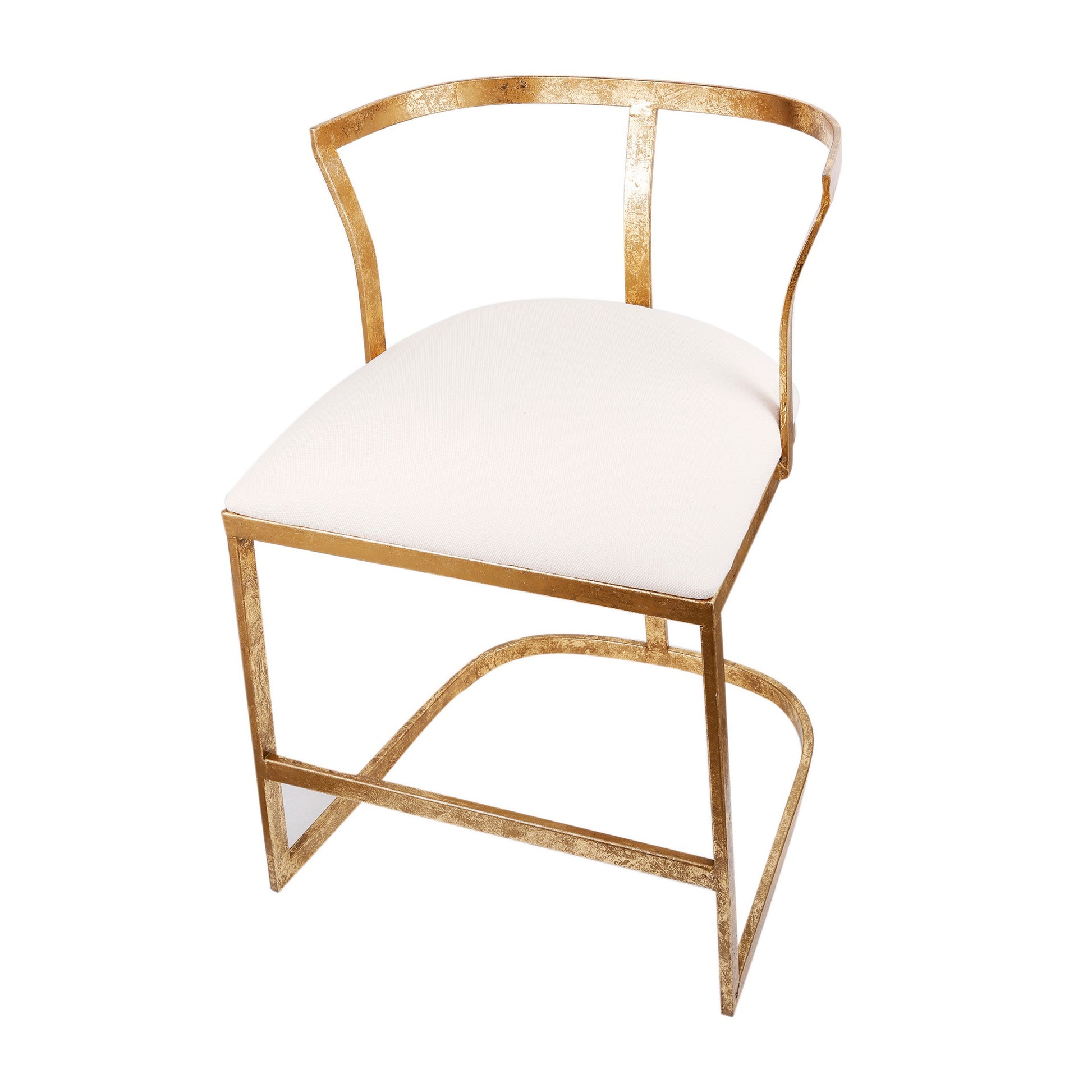 20 Inch Curved Accent Chair Padded Seat Open Metal Frame Gold White By Casagear Home BM311674