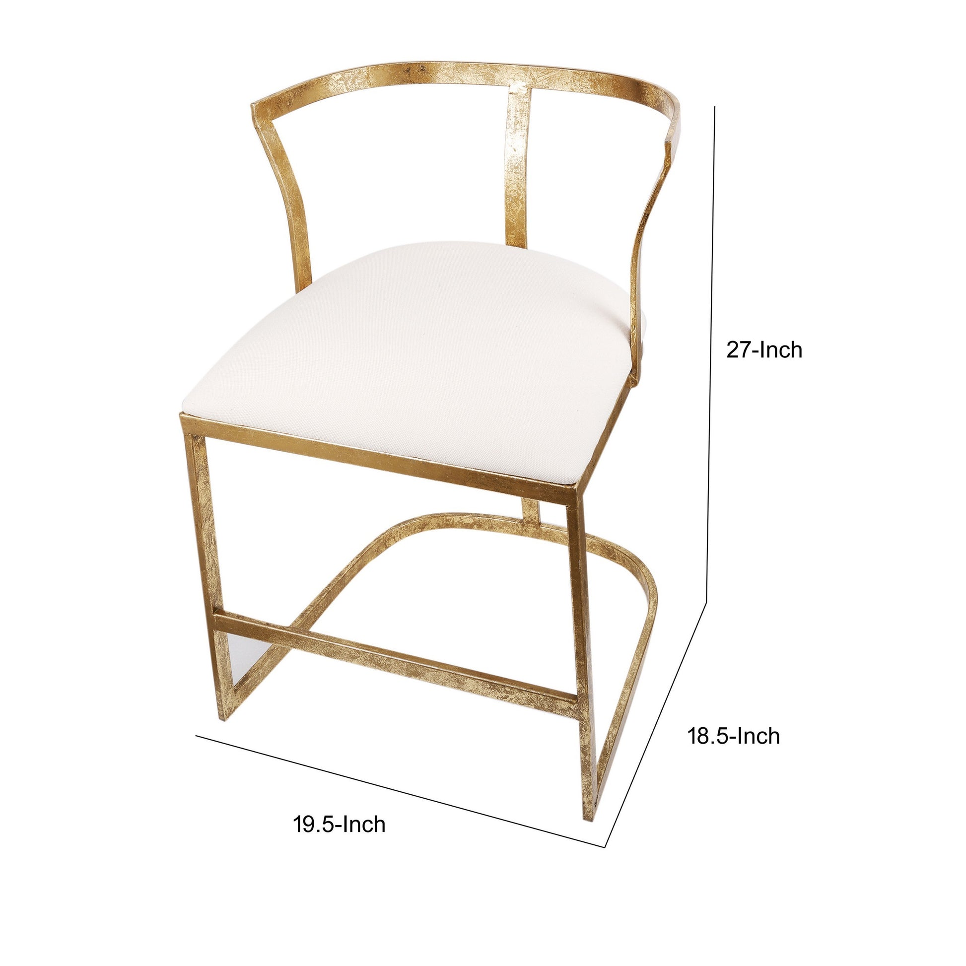 20 Inch Curved Accent Chair Padded Seat Open Metal Frame Gold White By Casagear Home BM311674