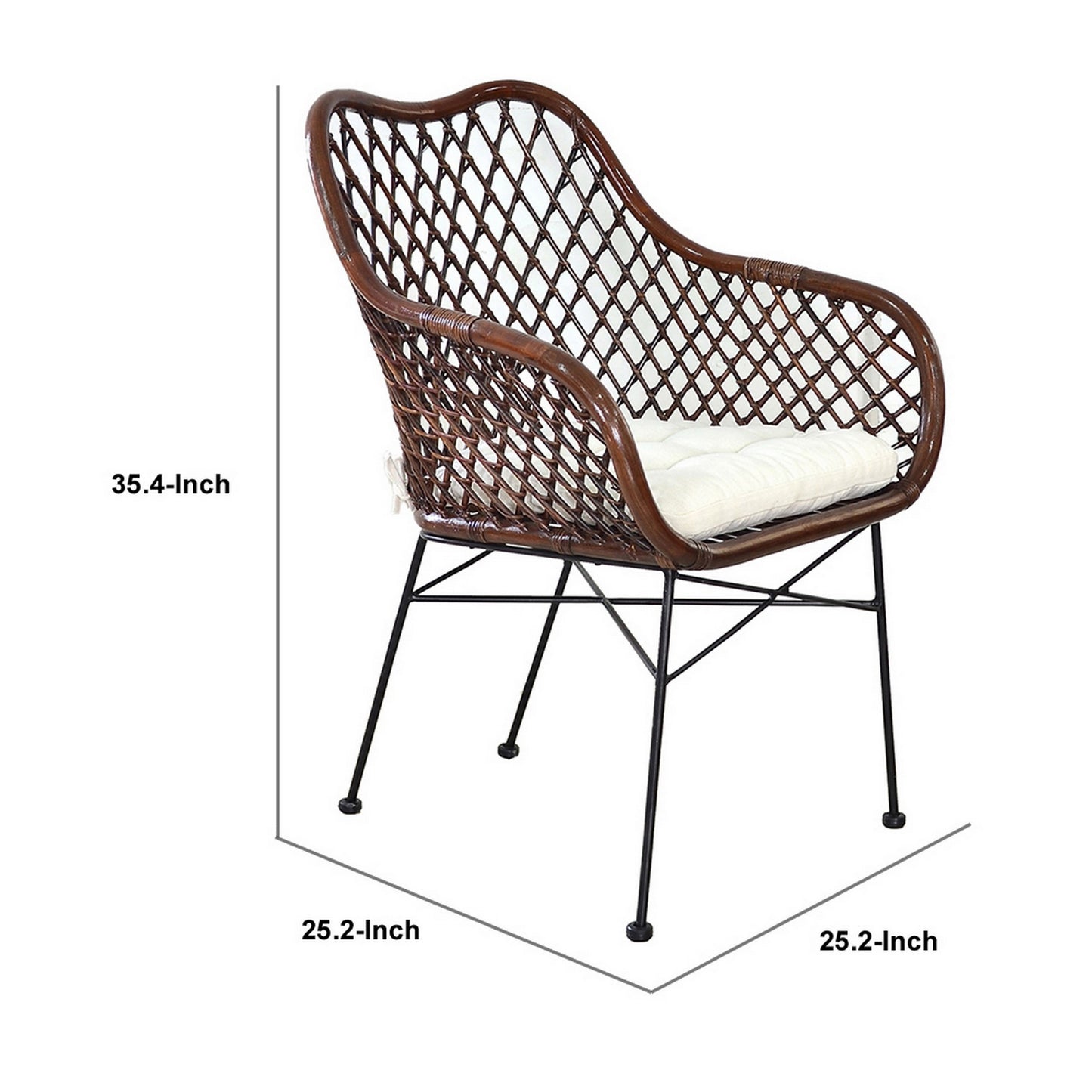 25 Inch Palapa Side Chair Cushion Rattan Cane Iron Legs White Black By Casagear Home BM311675