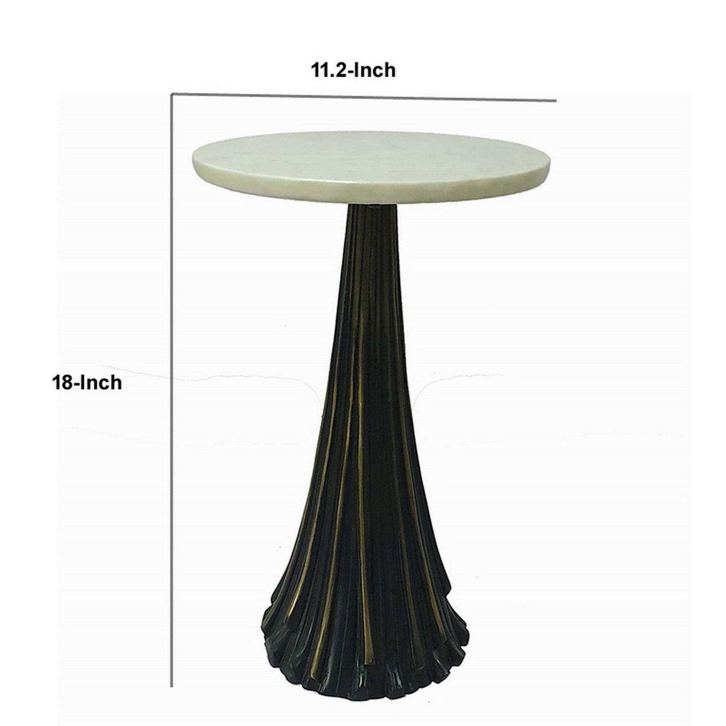 18 Inch Side Drink Table Tall Tassel Frame Round Top Metal Black White By Casagear Home BM311677