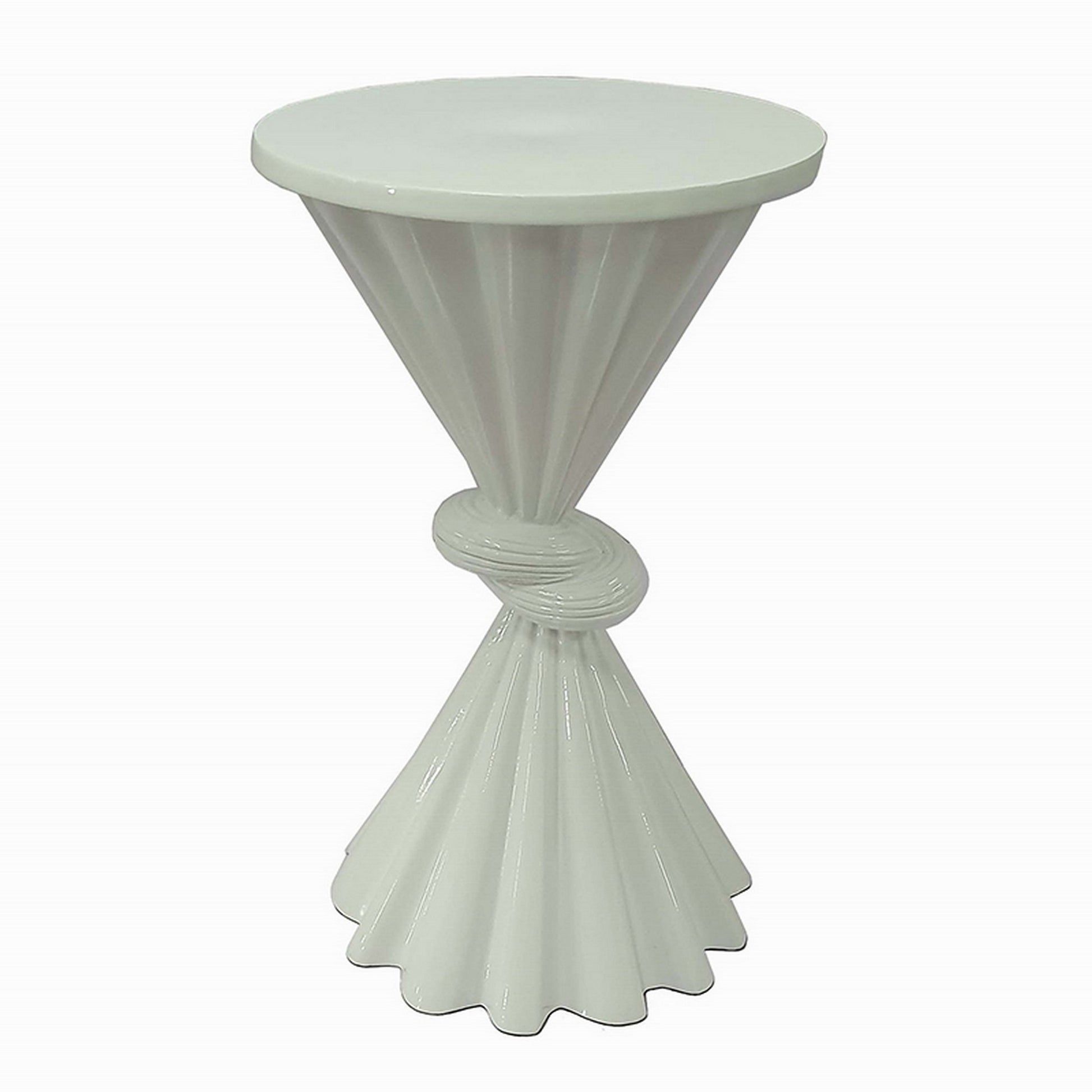 Aliy 19 Inch Side Drink Table Artisan Knot Design Round Top White Metal By Casagear Home BM311678