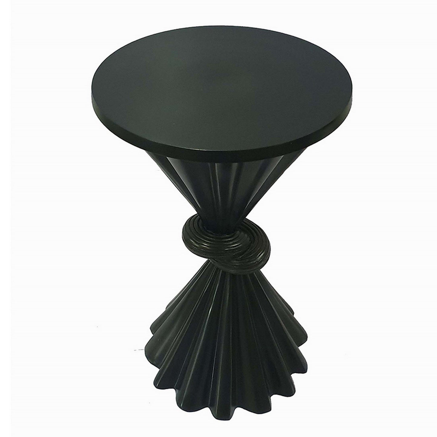 Aliy 19 Inch Side Drink Table Artisan Knot Design Round Top Black Metal By Casagear Home BM311679