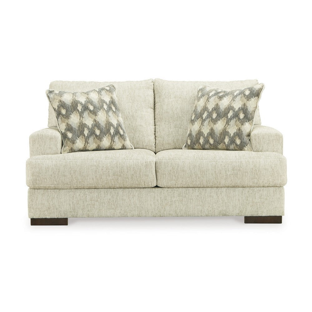 Naite 68 Inch Loveseat 2 Accent Pillows Wide Track Arms Beige Polyester By Casagear Home BM311681