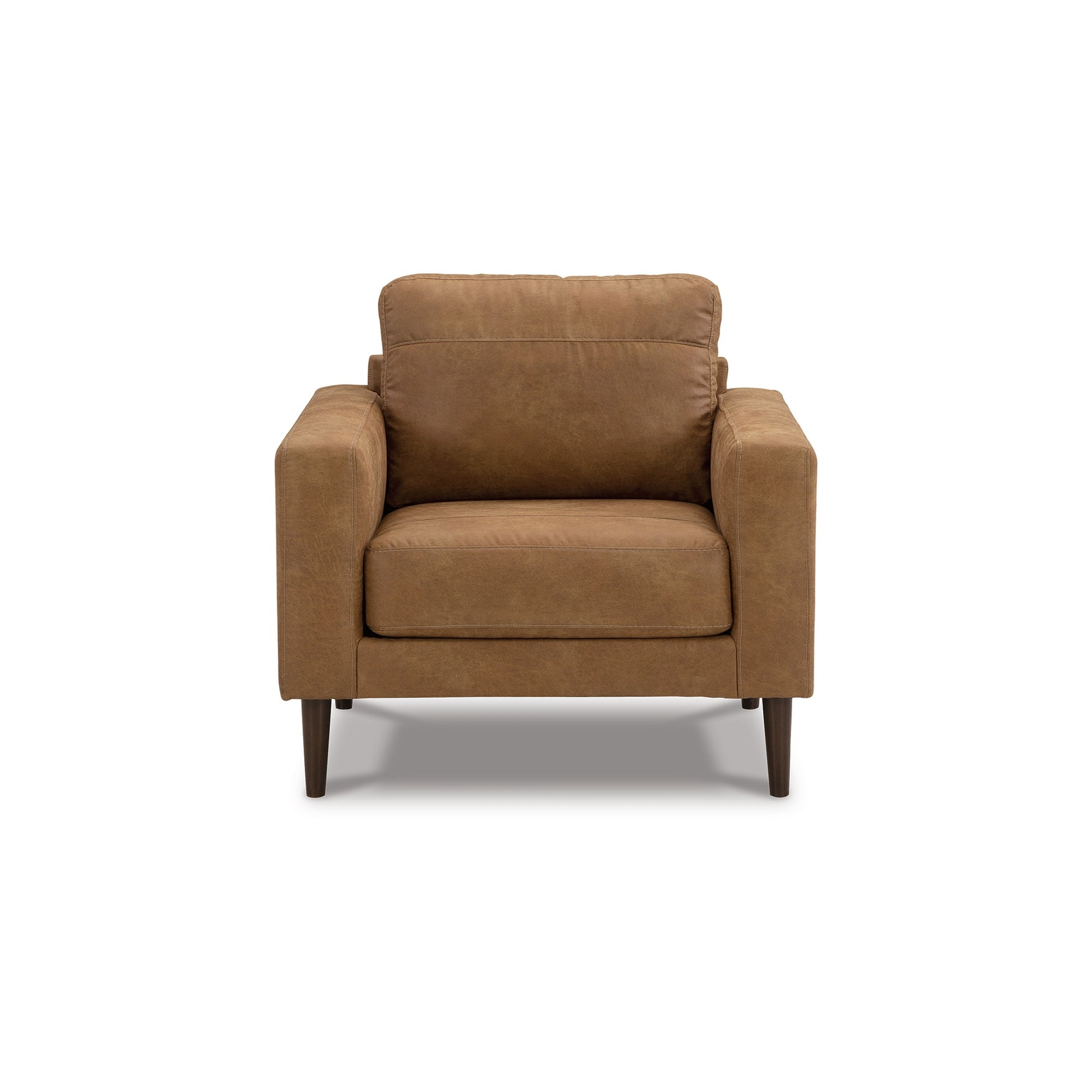 Tely 36 Inch Accent Chair Transitional Soft Caramel Brown Faux Leather By Casagear Home BM311683