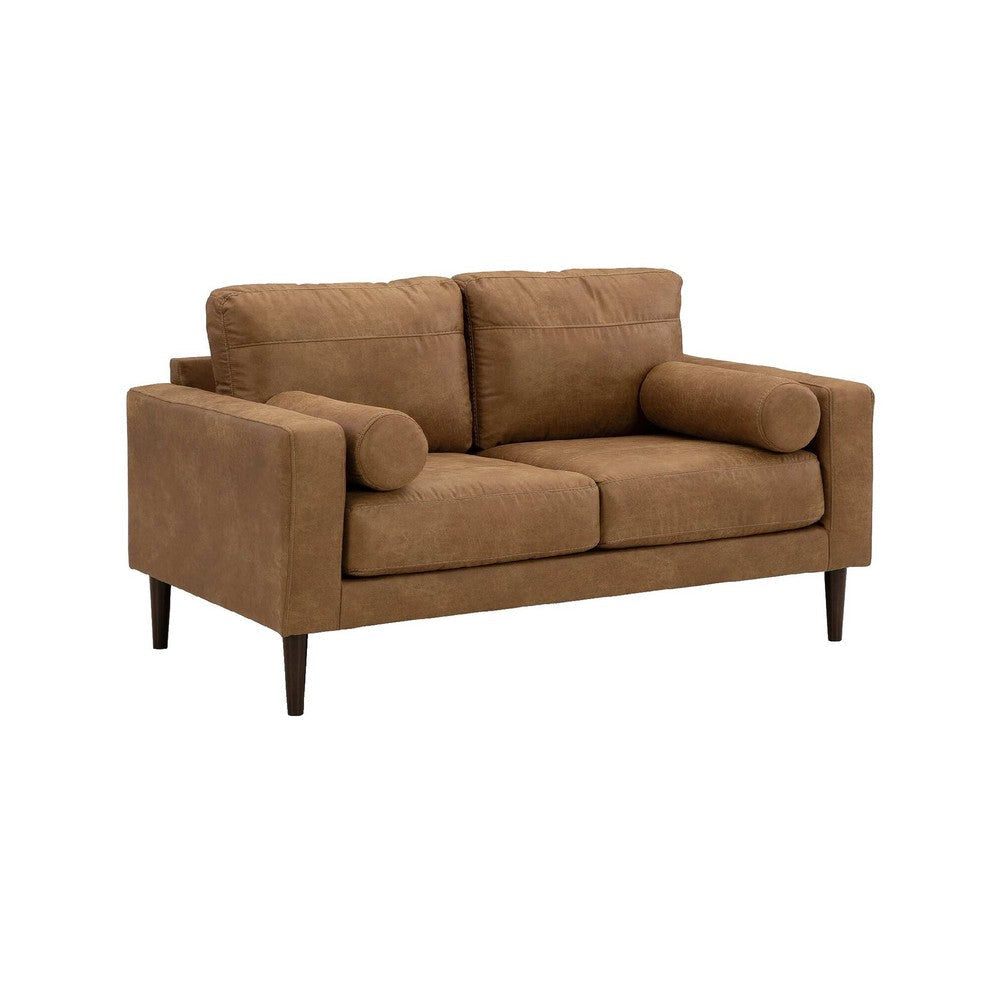 Tely 60 Inch Loveseat, Transitional Style, Soft Caramel Brown Faux Leather By Casagear Home