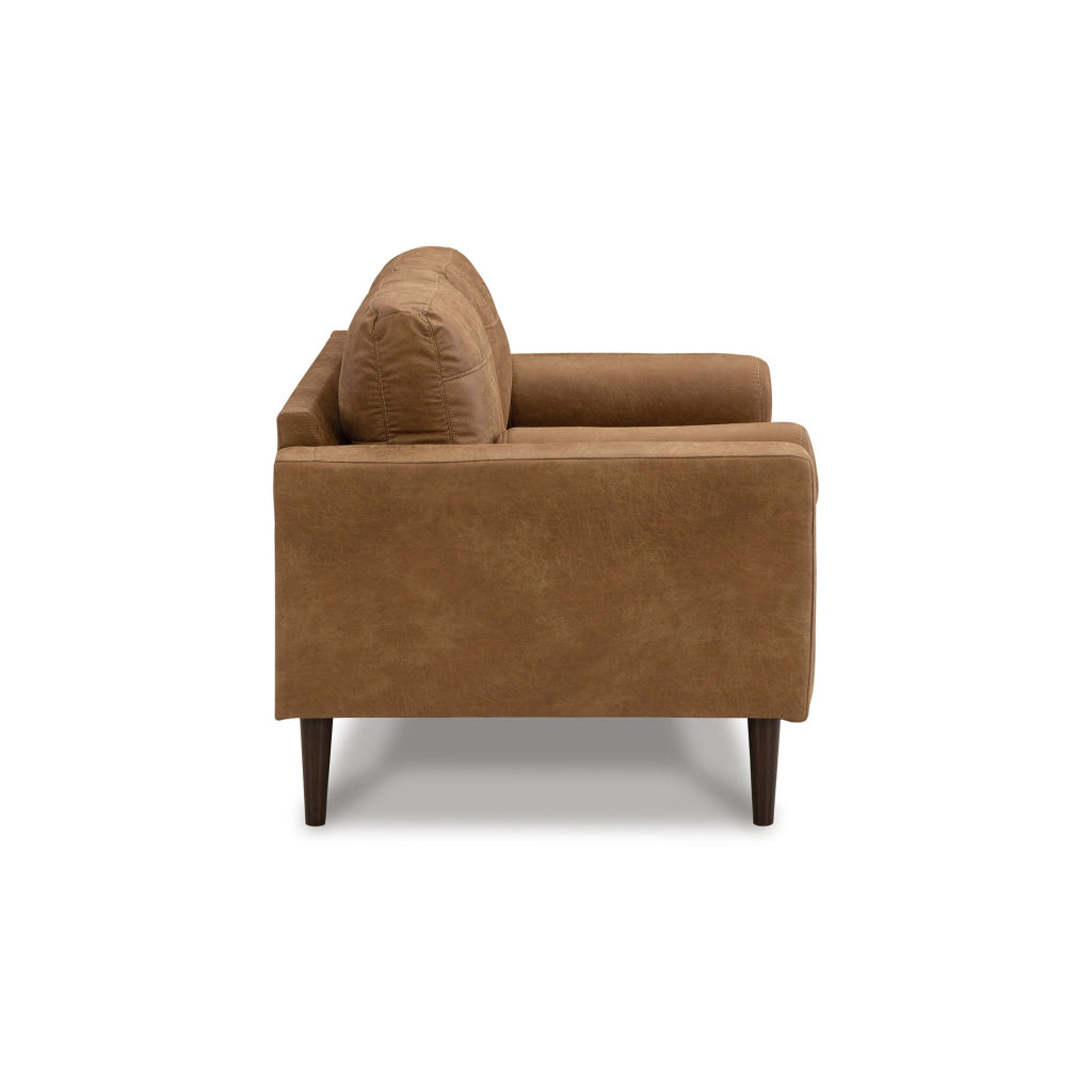 Tely 60 Inch Loveseat Transitional Style Soft Caramel Brown Faux Leather By Casagear Home BM311684