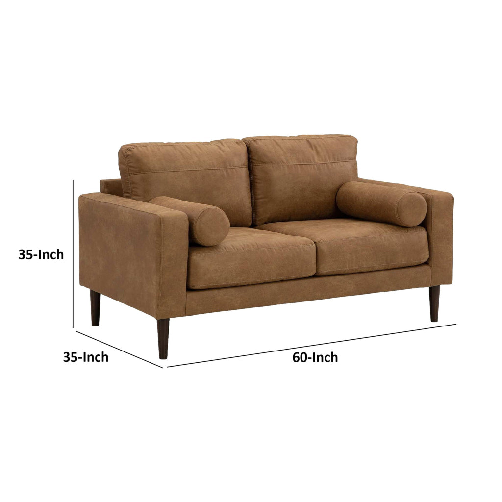 Tely 60 Inch Loveseat Transitional Style Soft Caramel Brown Faux Leather By Casagear Home BM311684