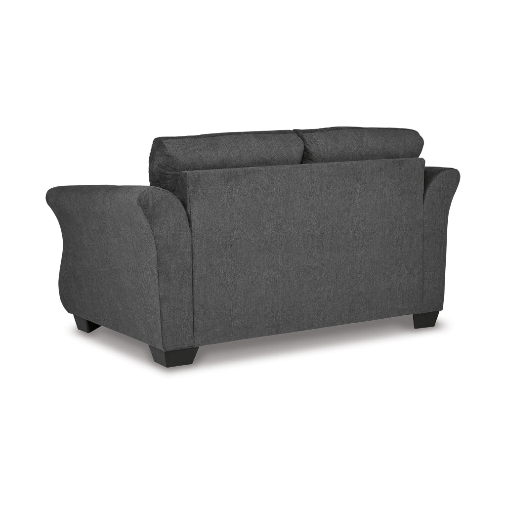 Avel 65 Inch Loveseat Tapered Arms and Soft Dark Gray Polyester Cushions By Casagear Home BM311692